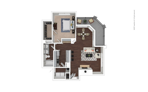 Floor plan for 1 bed, 1 bath, 840 sqft